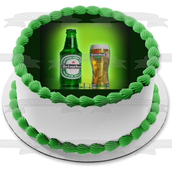 Heineken Beer Bottle and Glass Edible Cake Topper Image ABPID56198