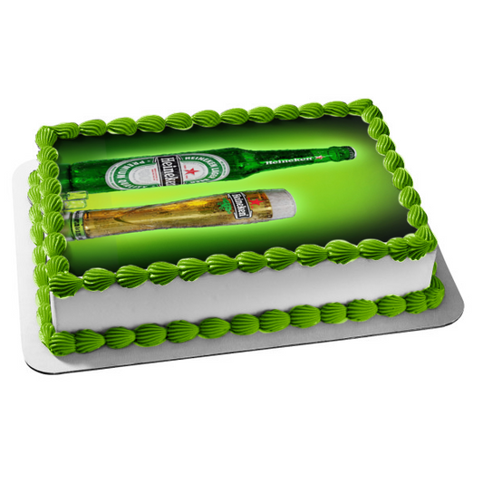 Heineken Beer Bottle and Glass Edible Cake Topper Image ABPID56198