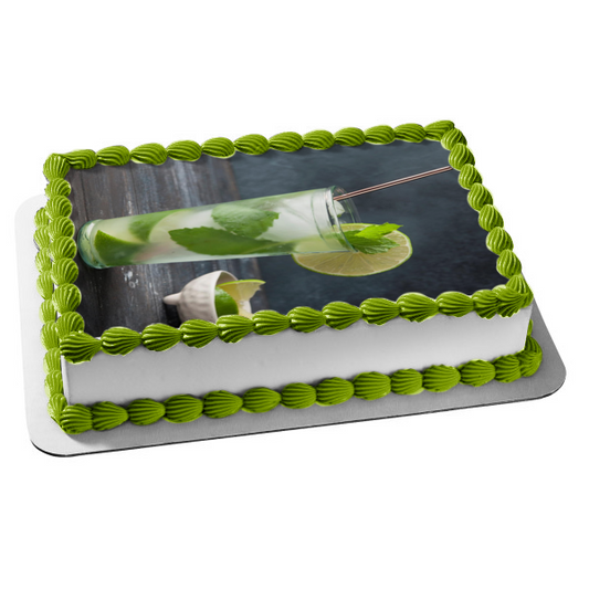 Mojito with Lemon and Lime Peels Edible Cake Topper Image ABPID56114