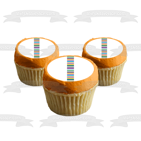 Horizontal Stripes Orange Blue Purple Green White Edible Cake Topper Image ABPID13342