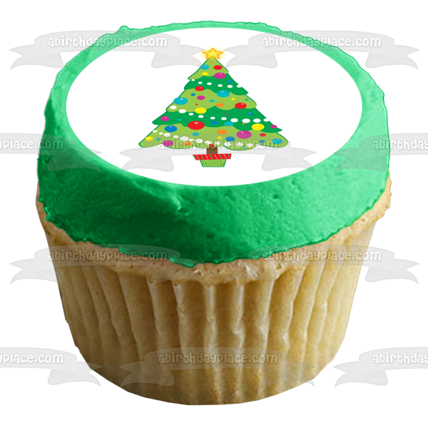 Merry Christmas Christmas Tree Decorations Star Edible Cake Topper Image ABPID13222