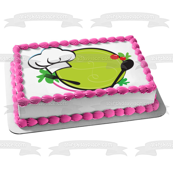 Culinary Chef Plate Fork Spoon Chef Hat Edible Cake Topper Image ABPID13357
