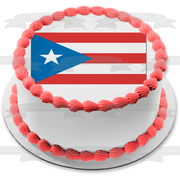 The Flag of Puerto Rico Red White Blue Star Edible Cake Topper Image ABPID13358