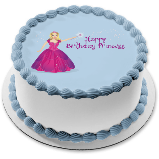 Happy Birthday Princess Doll Ball Gown Edible Cake Topper Image ABPID13240