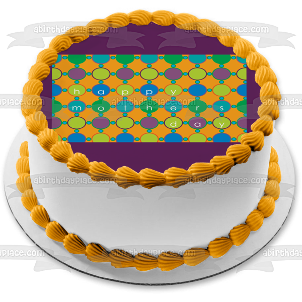 Happy Mother's Day Blue Green Purple Circles Background Edible Cake Topper Image ABPID13366