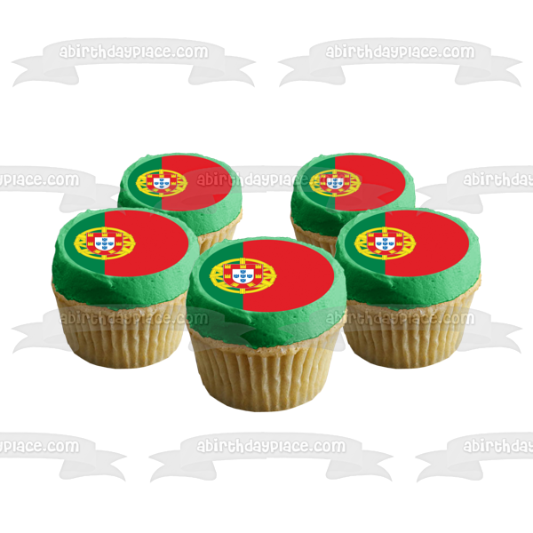 Portugal Flag Vector Green Red Background Portuguese Coat of Arms Edible Cake Topper Image ABPID13253