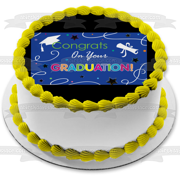 Congrats on Your Graduation Caps Diploma Stars Edible Cake Topper Image ABPID13382