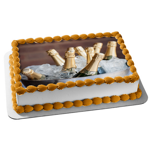 Champagne Bottles In an Ice Bucket Edible Cake Topper Image ABPID56118