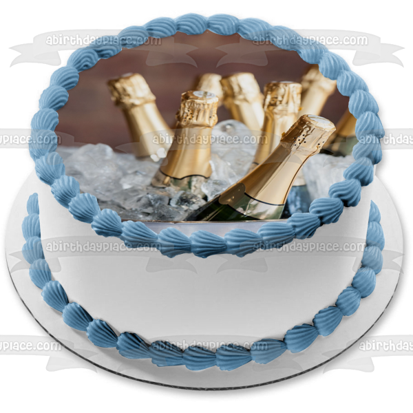 Champagne Bottles In an Ice Bucket Edible Cake Topper Image ABPID56118