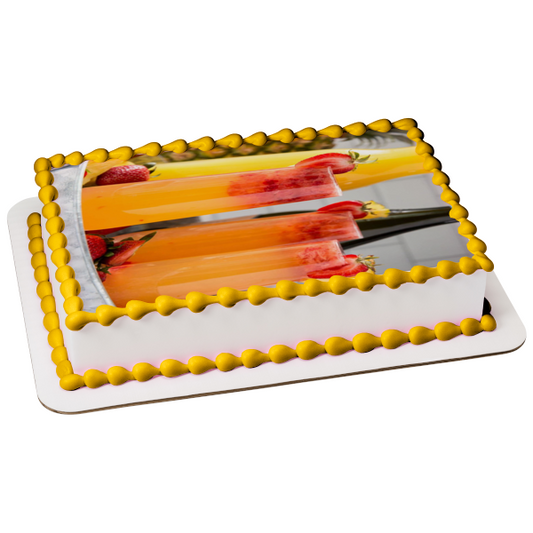 Strawberry Mimosas  with Pineapple Slices Edible Cake Topper Image ABPID56121