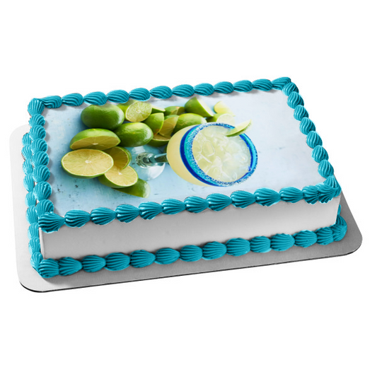 Margarita In a Glass with Limes Edible Cake Topper Image ABPID56204