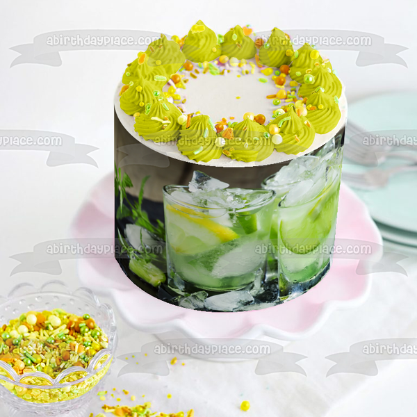 Mojito's In Glasses with Lemons and Limes Edible Cake Topper Image ABPID56210