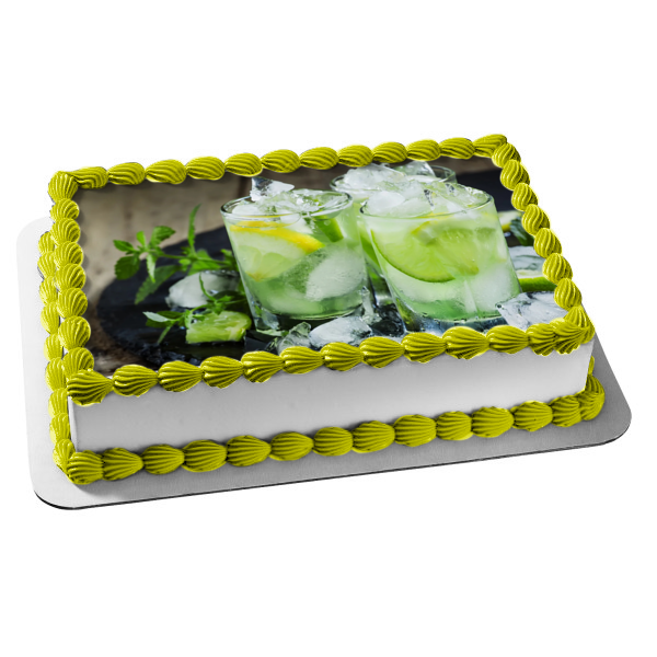 Mojito's In Glasses with Lemons and Limes Edible Cake Topper Image ABPID56210