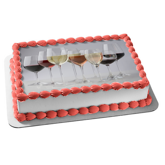 Red and White Wine In Glasses Edible Cake Topper Image ABPID56212