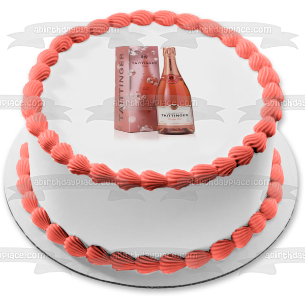 Taittinger Pink Champagne Bottle and Box Edible Cake Topper Image ABPID56131