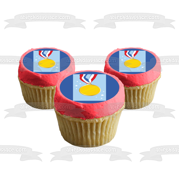 Gold Medal Stars Blue Background Edible Cake Topper Image ABPID13385