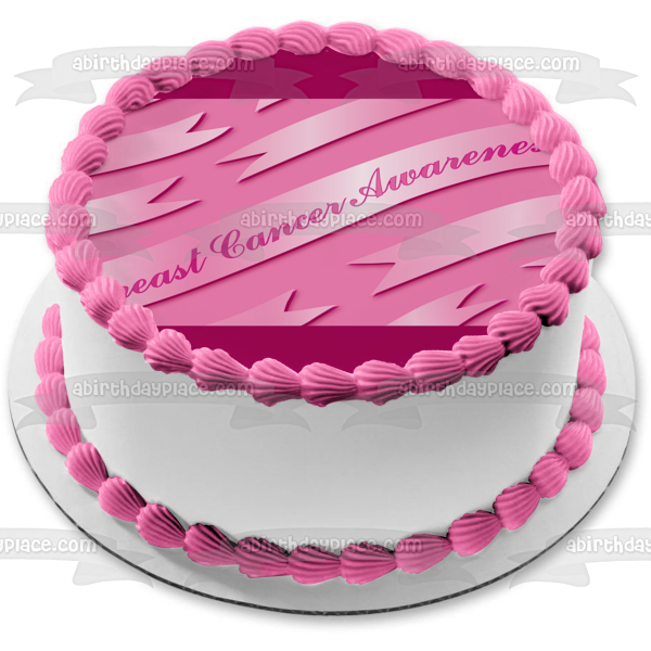Breast Cancer Awareness Pink Ribbon Banners Edible Cake Topper Image ABPID13271