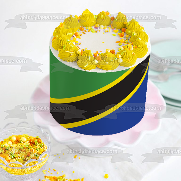 The Flag of Tanzania Green Yellow Black Blue Edible Cake Topper Image ABPID13276