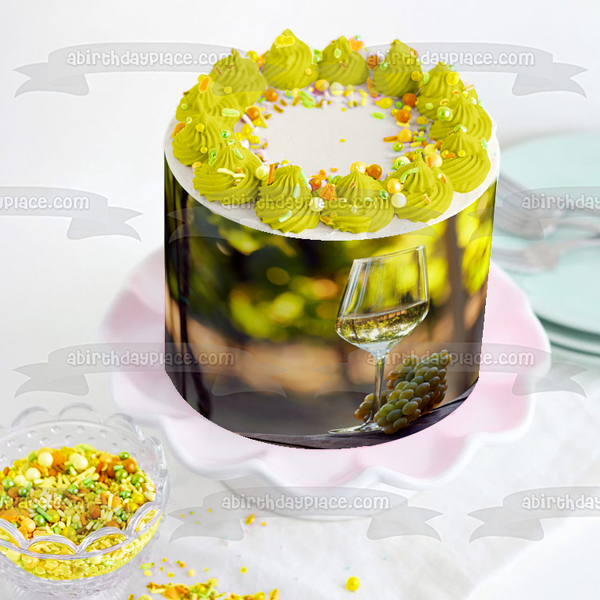 Glass of White Wine Green Grapes Edible Cake Topper Image ABPID56136