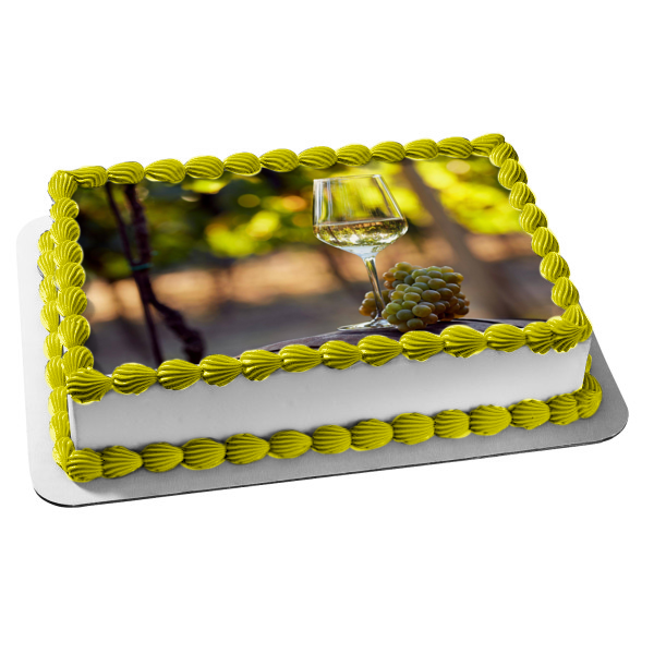 Glass of White Wine Green Grapes Edible Cake Topper Image ABPID56136