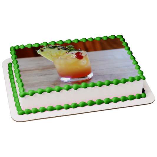 Mai Tai Cocktail with Pineapple and Cherries Edible Cake Topper Image ABPID56219