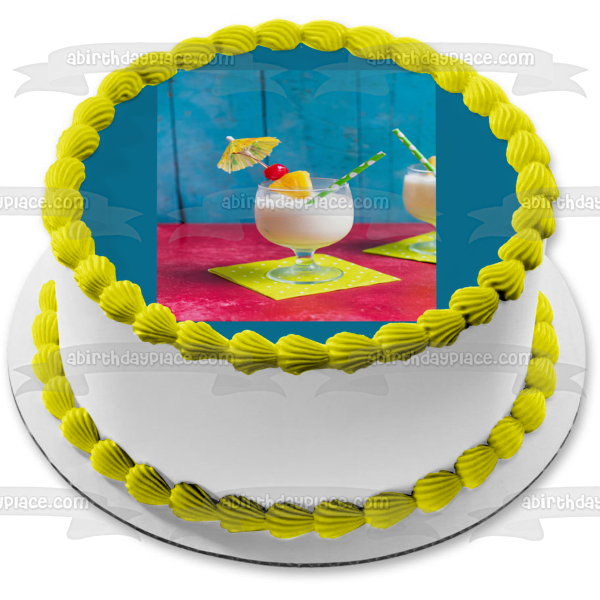 Pina Colada with Cherries, Pineapple and a Drink Umbrella Edible Cake Topper Image ABPID56220