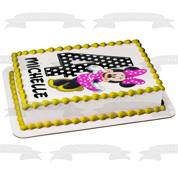 Minnie Mouse Happy Birthday Personalized Age, Name and Number Edible Cake Topper Image ABPID56241