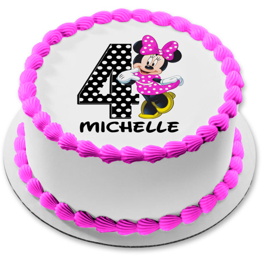 Minnie Mouse Happy Birthday Personalized Age, Name and Number Edible Cake Topper Image ABPID56241