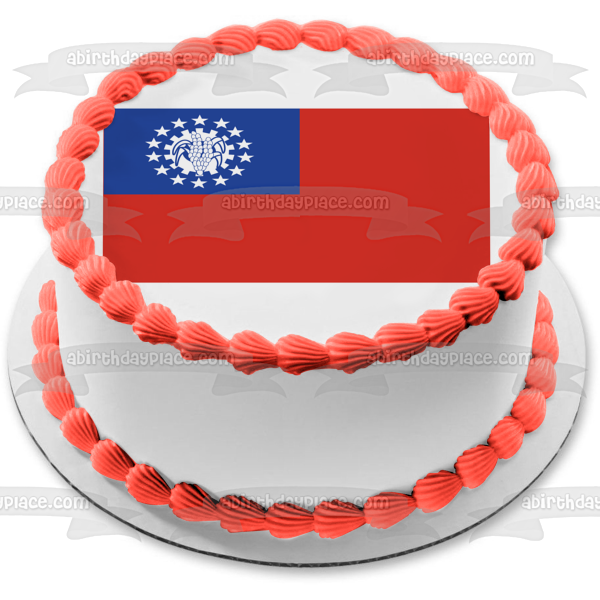 Flag of Myanmar Red White Blue Edible Cake Topper Image ABPID13279