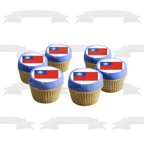 Flag of Myanmar Red White Blue Edible Cake Topper Image ABPID13279