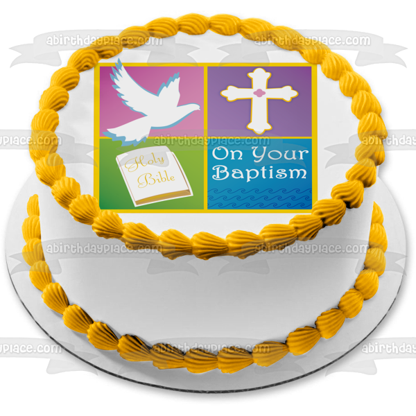 On Your Baptism Holy Bible Dove Cross Edible Cake Topper Image ABPID13296