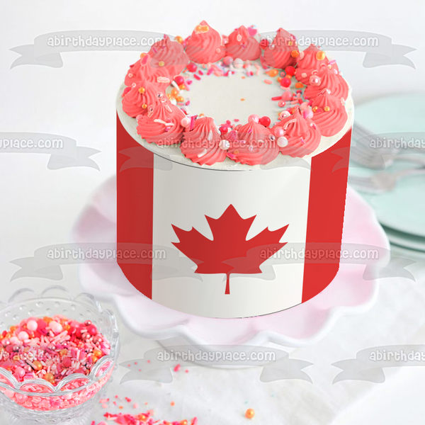 Flag of Canada Red Maple Leaf White Stripe Edible Cake Topper Image ABPID13297