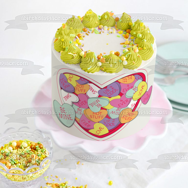 Happy Valentine's Day Candy Hearts Be Mine Love Hot Stuff Edible Cake Topper Image ABPID13412