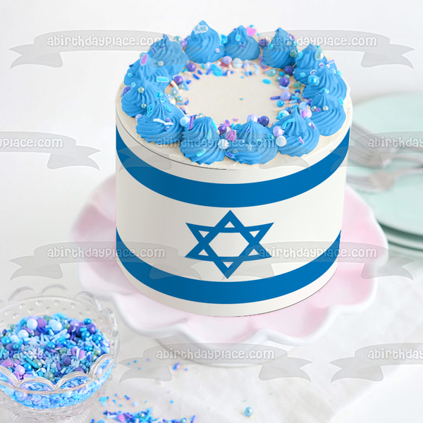 Flag of Israel White Stripes Blue Hexagram Star of David Edible Cake Topper Image ABPID13299