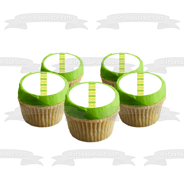 Green Polka Dots Yellow White Stripes Edible Cake Topper Image ABPID13602