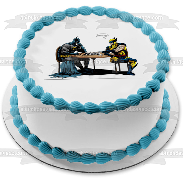 Marvel DC Comics Batman Wolverine Playing Chess Edible Cake Topper Image ABPID10097