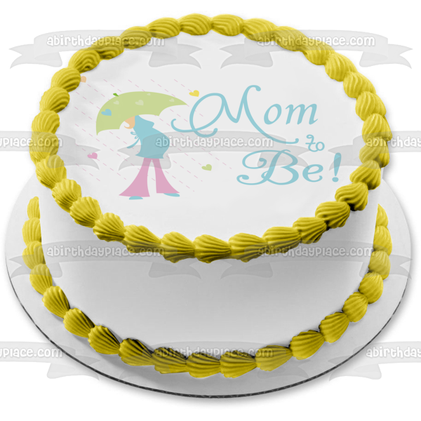 Baby Shower Mom to Be Pregnant Mom Umbrella Raining Hearts Edible Cake Topper Image ABPID13422