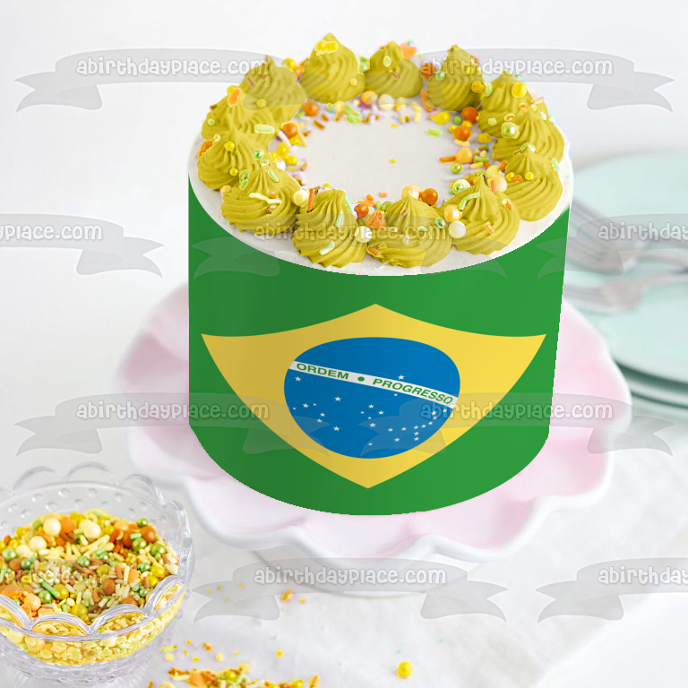 Flag of Brazil Green Yellow Blue Ordem Progresso Edible Cake Topper Im – A  Birthday Place