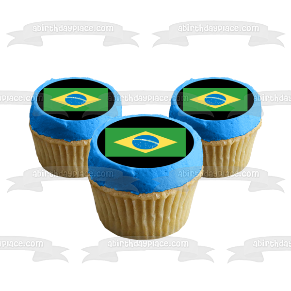 Flag of Brazil Green Yellow Blue Ordem Progresso Edible Cake Topper Image ABPID13606