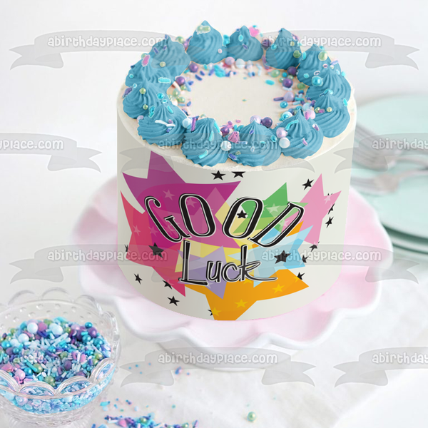 Good Luck Colorful Stars Edible Cake Topper Image ABPID13429
