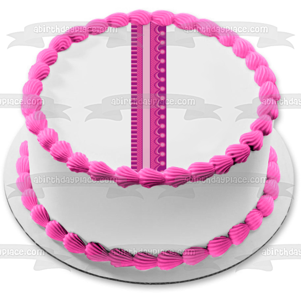 Pink and Purple Stripes and Hearts Pattern Edible Cake Topper Image ABPID13436