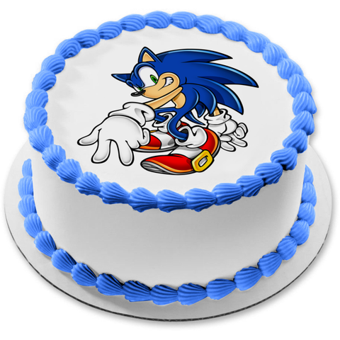 Sonic the Hedgehog Logo Sonic Yellow Blue Spiral Background Edible Cake  Topper Image