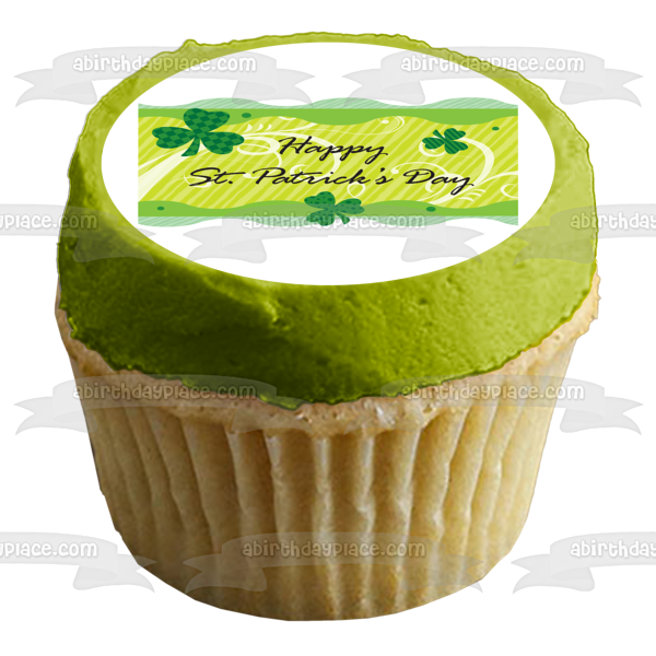 Happy St. Patricks Day 4 Leaf Clovers Edible Cake Topper Image ABPID13443