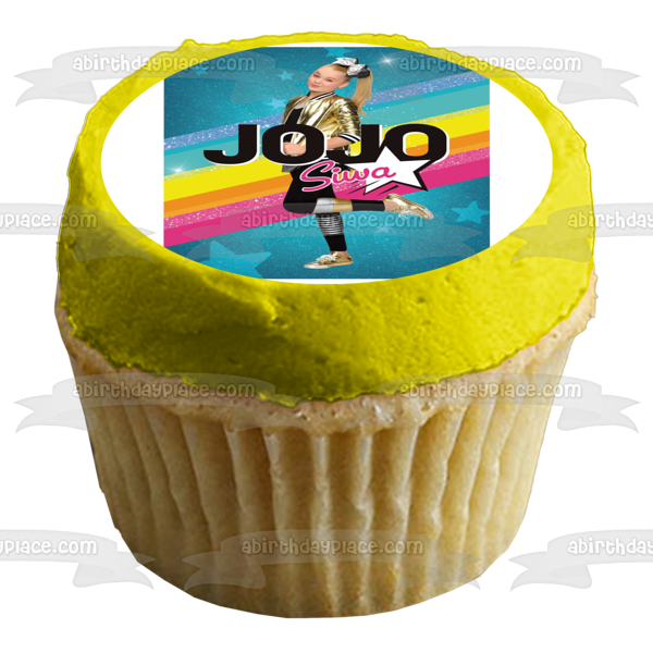 Jojo Siwa Rainbow Blue Stars Background Edible Cake Topper Image ABPID14995