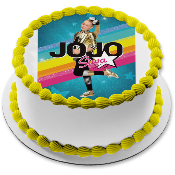 Jojo Siwa Rainbow Blue Stars Background Edible Cake Topper Image ABPID14995