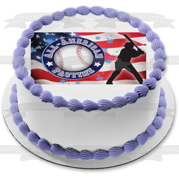 All-American Past Time Baseball Player American Flag Sports Baseball Edible Cake Topper Image ABPID13484