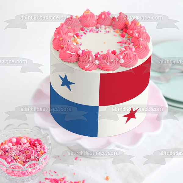 Flag of Panama Red White Blue Stars Edible Cake Topper Image ABPID13485