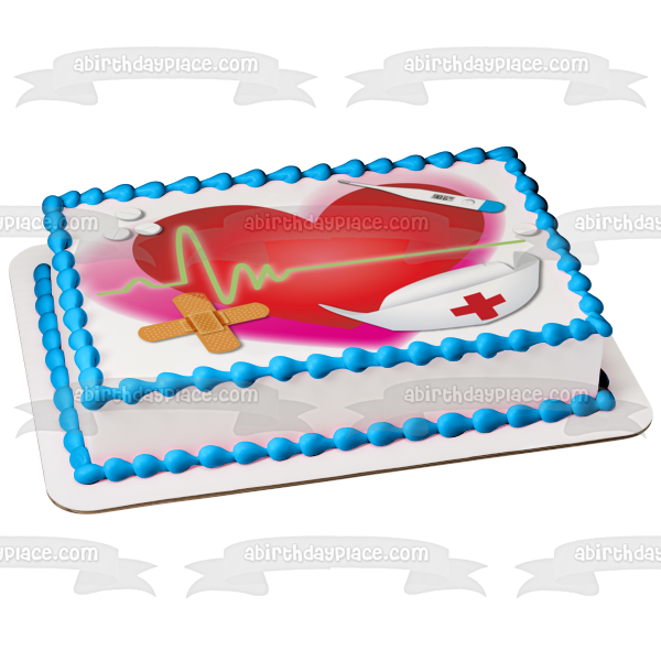 Nurse Hat Thermometer Band-Aids Medicine Heart Edible Cake Topper Image ABPID13486