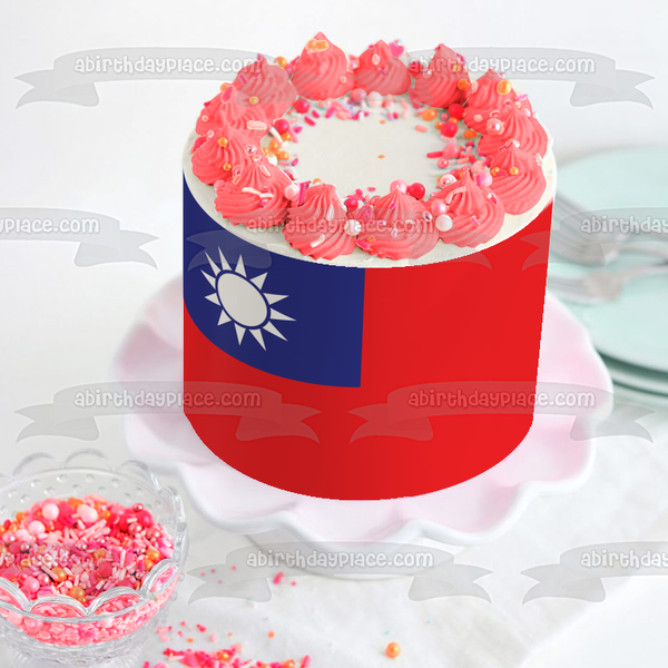 Flag of the Republic of China a Red Field Blue Canton White Disc Edible Cake Topper Image ABPID13488