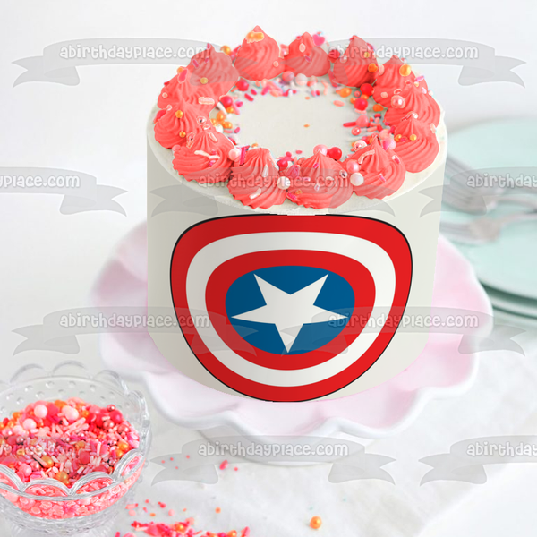 Marvel Avengers Captain America Sheild Logo Edible Cake Topper Image ABPID15102